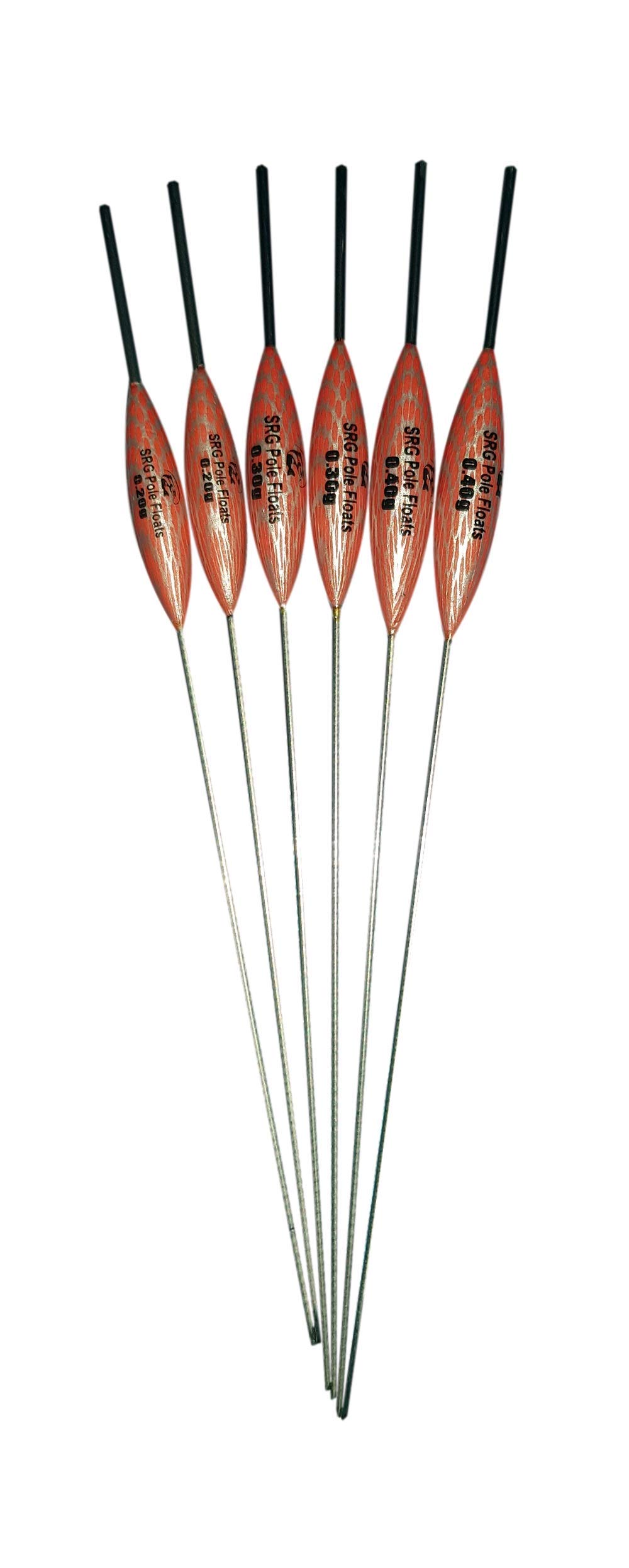 SRG Pole Floats SRG003 Pack of 6 x Pole Floats Chianti Wire Stem Black Tip (2 x 0.2g / 2 x 0.3g / 2 x 0.4g)
