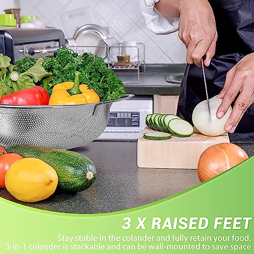 3Pcs Kitchen Colander, Microperforated Stainless Steel with Handle | Colander for Pasta, Fruits, Vegetables, Dishwasher Safe (16/22/28 cm)