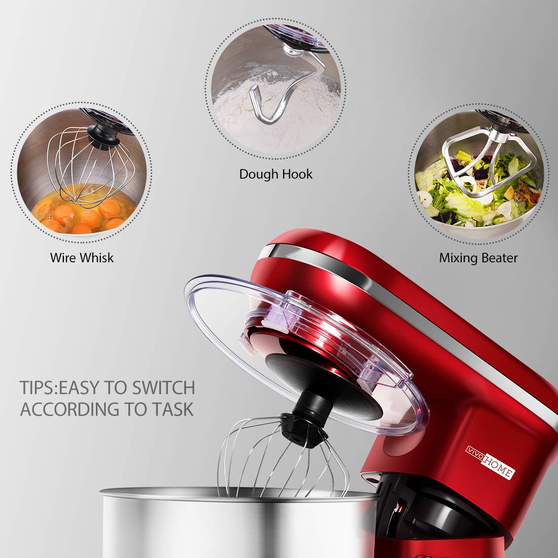 Vivohome Electric 650w 6 Speed Tilt Head Stand Mixer With 6 Quart Stainless Bowl Red Etl Listed Home Mixers Urbytus Com