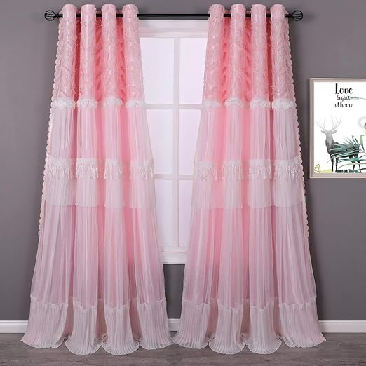 Amazon Com Qsh Girls Curtain Panels With Pink Feather Grommet