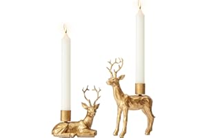 DN DECONATION Reindeer Christmas Decor Candle Holders Set of 2 – Gold Deer Taper Candlestick Holders for Holiday Centerpiece Table Decorations, Fireplace Decor, Vintage Home Decor & Wedding