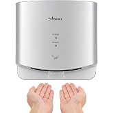 AIMEIKE Compact Commercial Hand Dryer 110-130V 1300W for Bathroom, Silver | 7-10s fast drying, 100 m/s airflow, auto heat under 77&deg;F/25&deg;C, compact ABS body, plug-in setup; electrician hardwire option