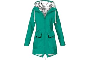 YMADREIG Womens Long Rain Jacket Lightweight Waterproof Windproof Rain Coat Drawstring Zip Up Windbreaker Outdoor Trench Coat