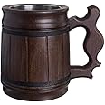 MyFancyCraft MFC Beer Mug 10 OZ - Coffee Mug - Beer stein - Wooden beer mug - Stainless Steel Cup - Handmade Gifts for Men - Fathers Day, Christmas or Birthday Gift Idea - Men Mug - Classic Brown