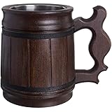 Handmade Beer Mug Oak Wood Stainless Steel Cup Box Natural 0.3L 10oz Classic Brown