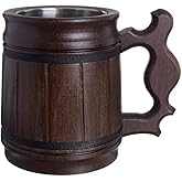 MyFancyCraft MFC Beer Mug 10 OZ - Coffee Mug - Beer stein - Wooden beer mug - Stainless Steel Cup - Handmade Gifts for Men - Fathers Day, Christmas or Birthday Gift Idea - Men Mug - Classic Brown
