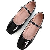 TN TANGNEST Women's Ballet Flats Fashion Mary Jane Flats Shoes for Women Cute Square Toe Slip on Dress Flats Black 41(9) 2