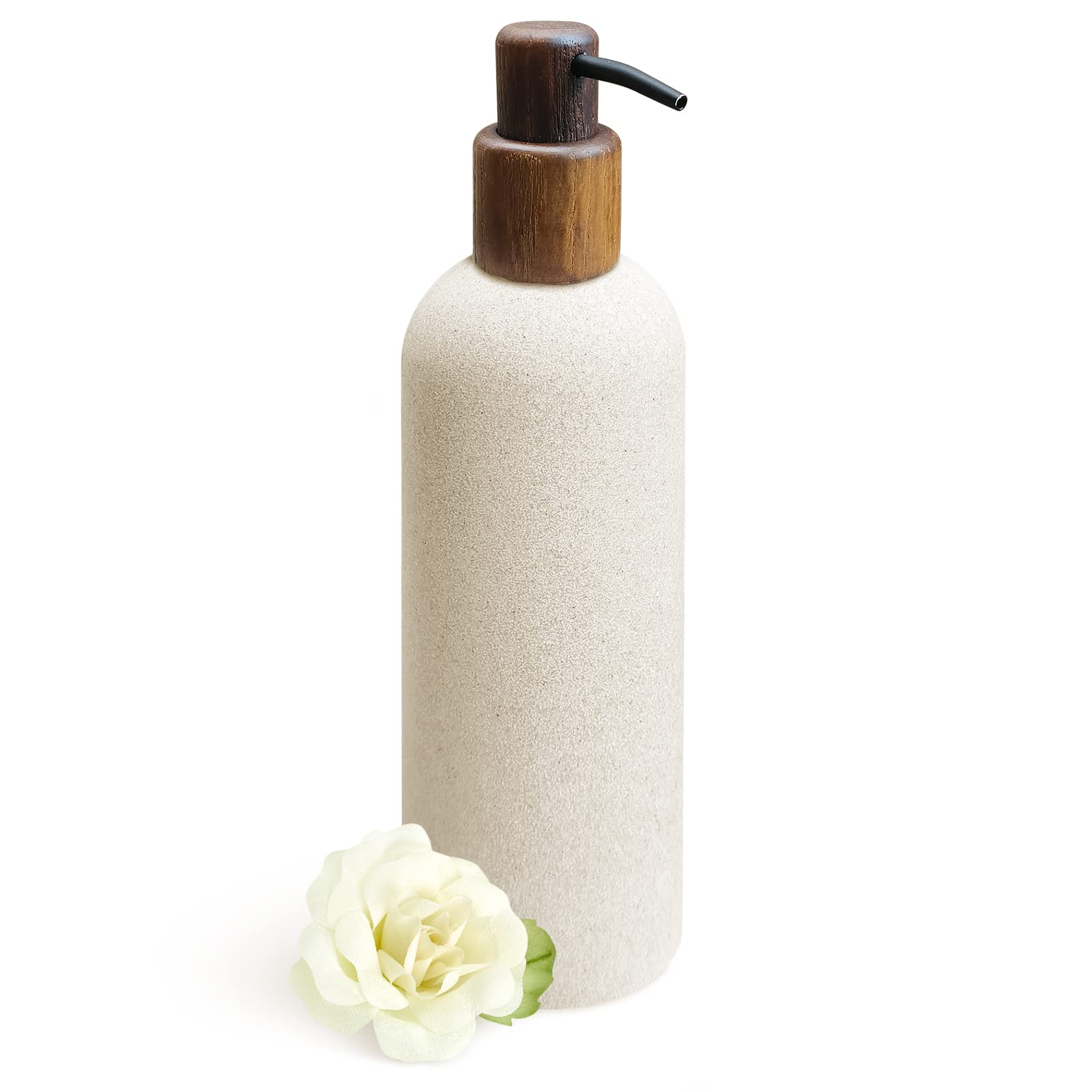 Asashizen 250ml Japanese Style Retro Resin Soap Dispenser Bathroom, Easy to Fill, for Kitchen Sink, Refillable Shampoo and Conditioner Bottles with Wooden Pump