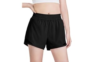 Auranso Girls Athletic Shorts Quick Dry Running Shorts with Mesh Liner and Zip Pockets