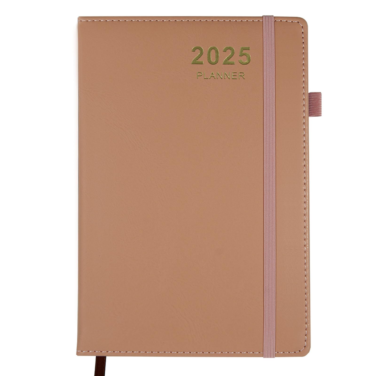 Photo 1 of 2025 Daily Monthly Planner - Calendar, from January - December 2025, Planner with Hourly Schedule,5.8" x 8.2" Daily Inside Page - Monthly Inside Page, Leather Cover, Premium Paper, Pen Holder, Elastic Closure, Bookmarks (Pink-B)