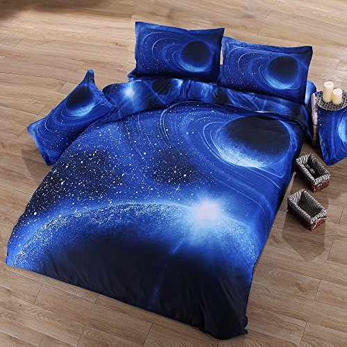3D Mysterious Boundless Universe Sky Twinkling Stars Digital Printing Vivid Design Bedding Sets Bedlinen Duvet/Quilt Cover Set, Full-4pc Flat Sheet, Pillow Case Galaxy Sky Cosmos Night (Galaxy Blue)