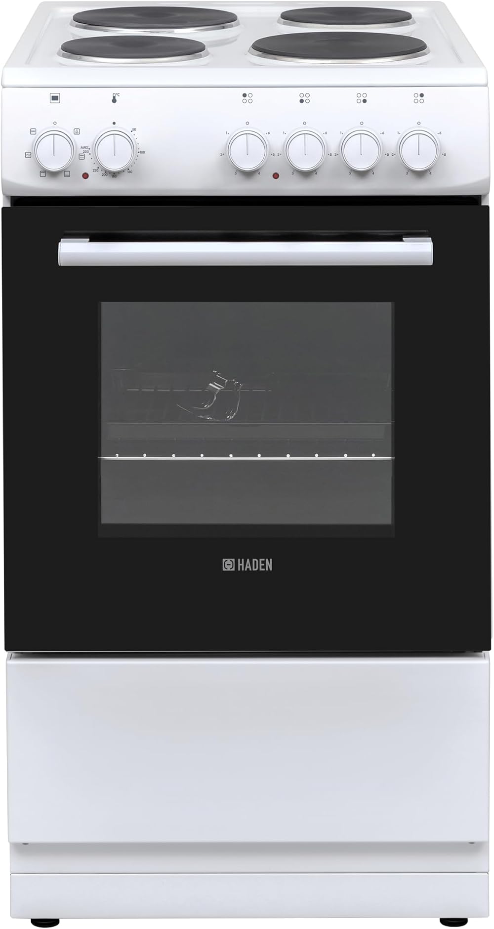 Haden HES50W Electric Cooker 50cm 52L Freestanding 4 Solid Plate White