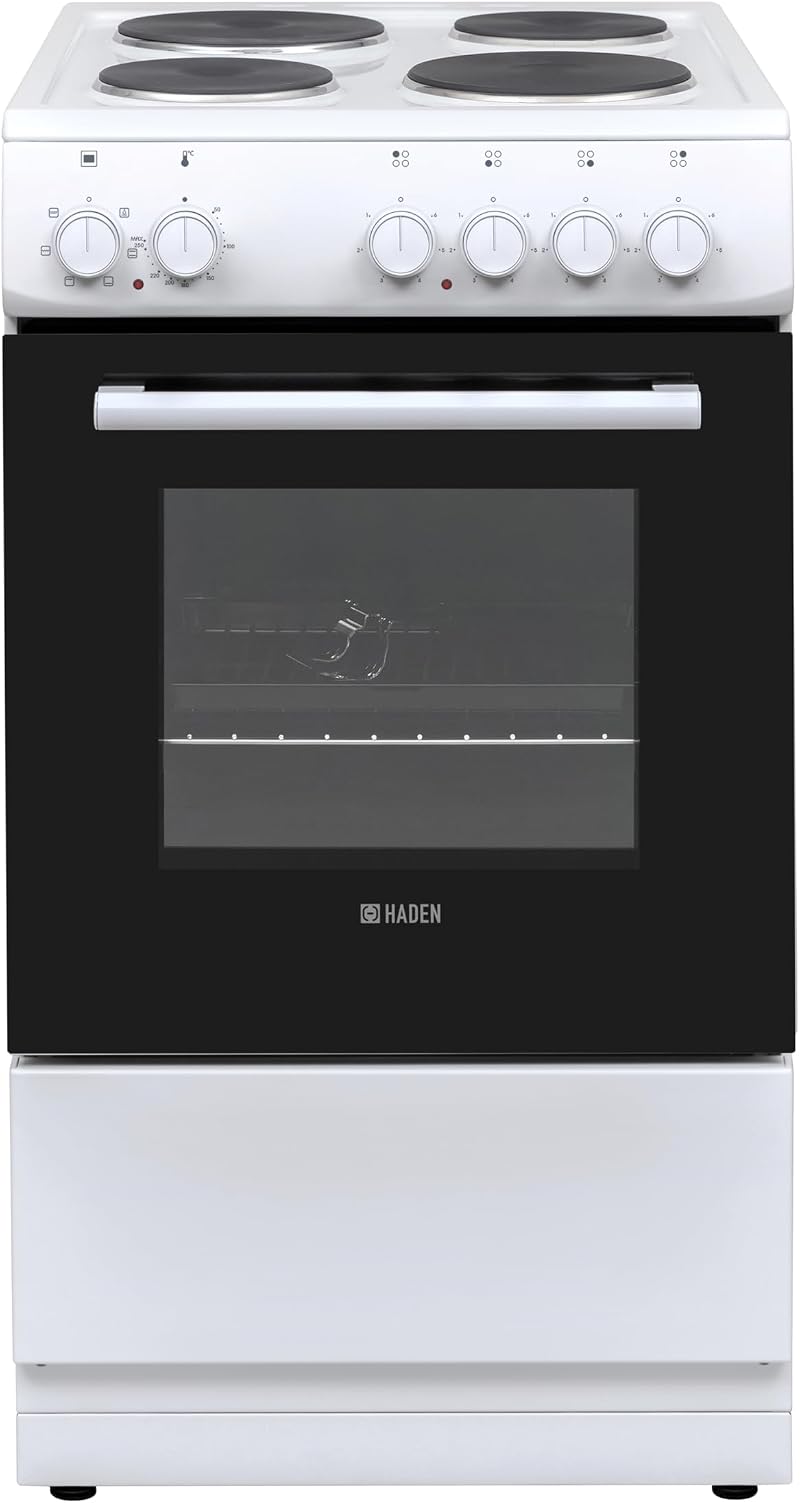 Haden HES50W Electric Cooker 50cm 52L Freestanding 4 Solid Plate White
