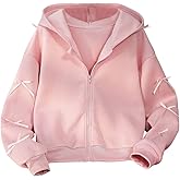 Verdusa Girl's Cute Bow Hooded Sweatshirt Zip Up Long Sleeve Drop Shoulder Casual Hoodies
