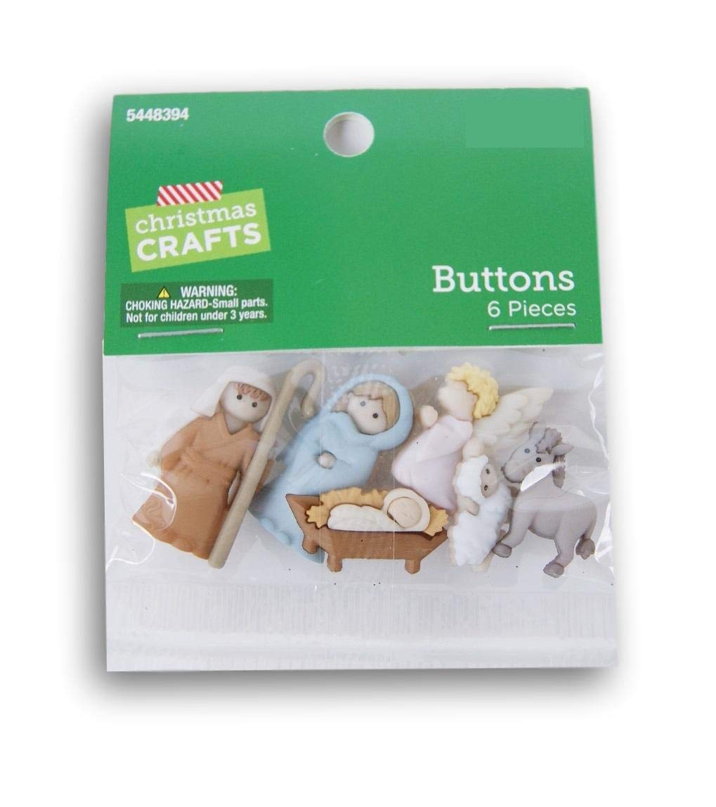 Christmas Crafts Nativity buttons set - Mary, Joseph, Baby Jesus, Angel, Sheep, Donkey (6 pieces)