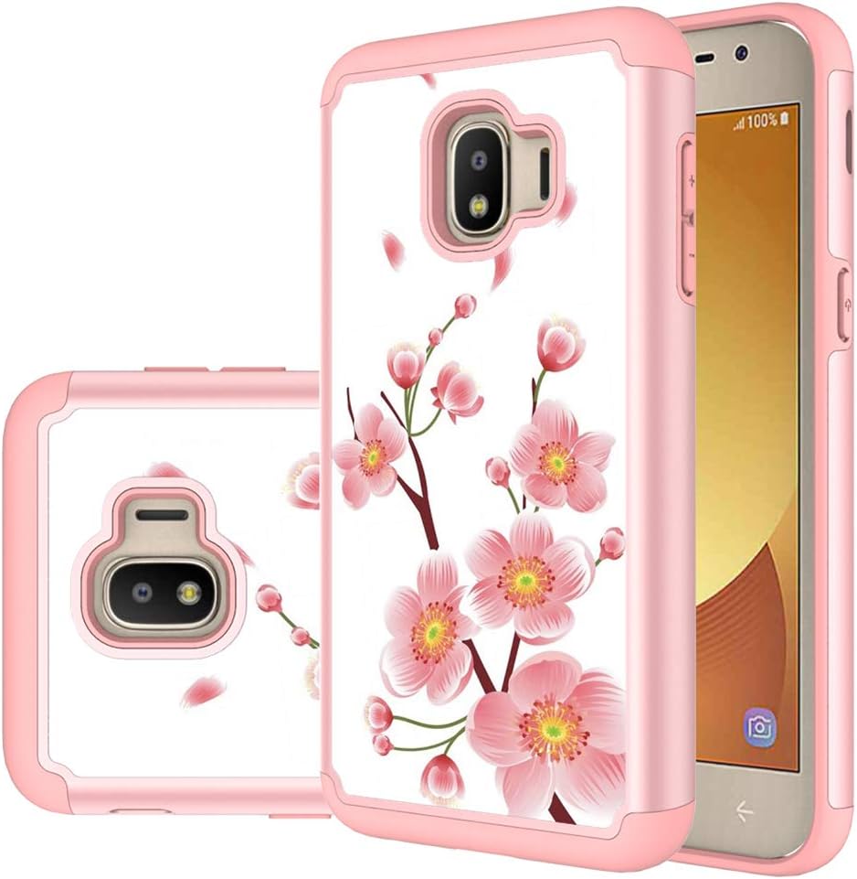 Galaxy J2 Core Case,J2 Dash Case,J2 Pure Case,MAIKEZI Hybrid Dual Layer TPU Plastic Armor Defender Phone Case Cover for Samsung Galaxy J2 Core/J2 Dash/J2 Pure/J260(Rose Gold Flower)