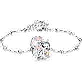 YAFEINI Squirrel Bracelet 925 Sterling Silver Opal Squirrel Bracelets Opal Jewelry Gifts for Women Squirrels Lovers Christmas Birthday Gift