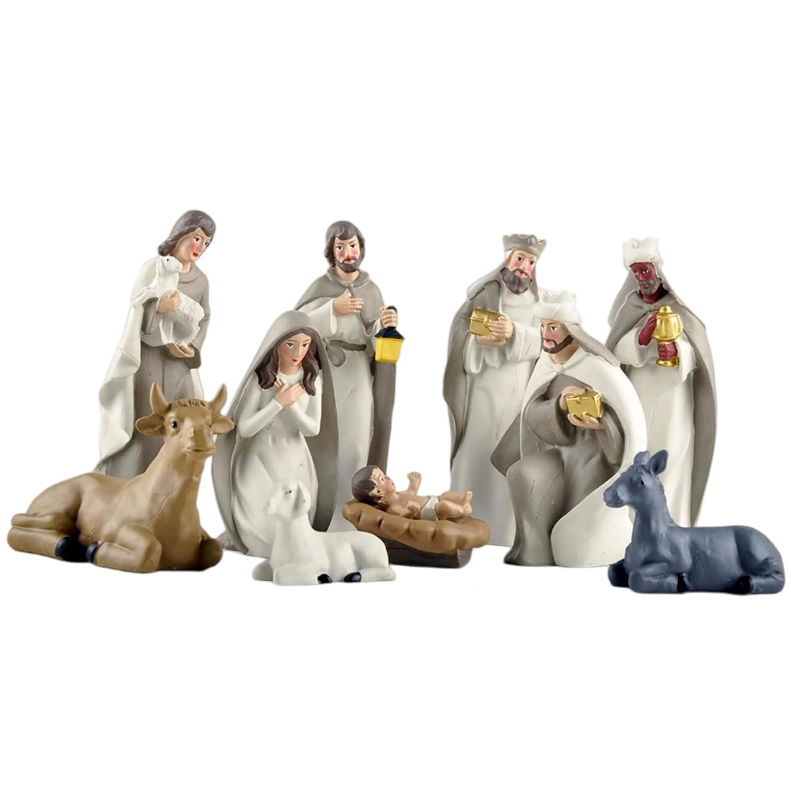 Photo 1 of Kambanan 11PCS Nativity Set for Christmas Nativity Scene Resin Figurine Set, Birth of Jesus Ornament, Hand-Painted Holy Family Manger Scene Tabletop Collection Gifts for Christmas Indoor Decor