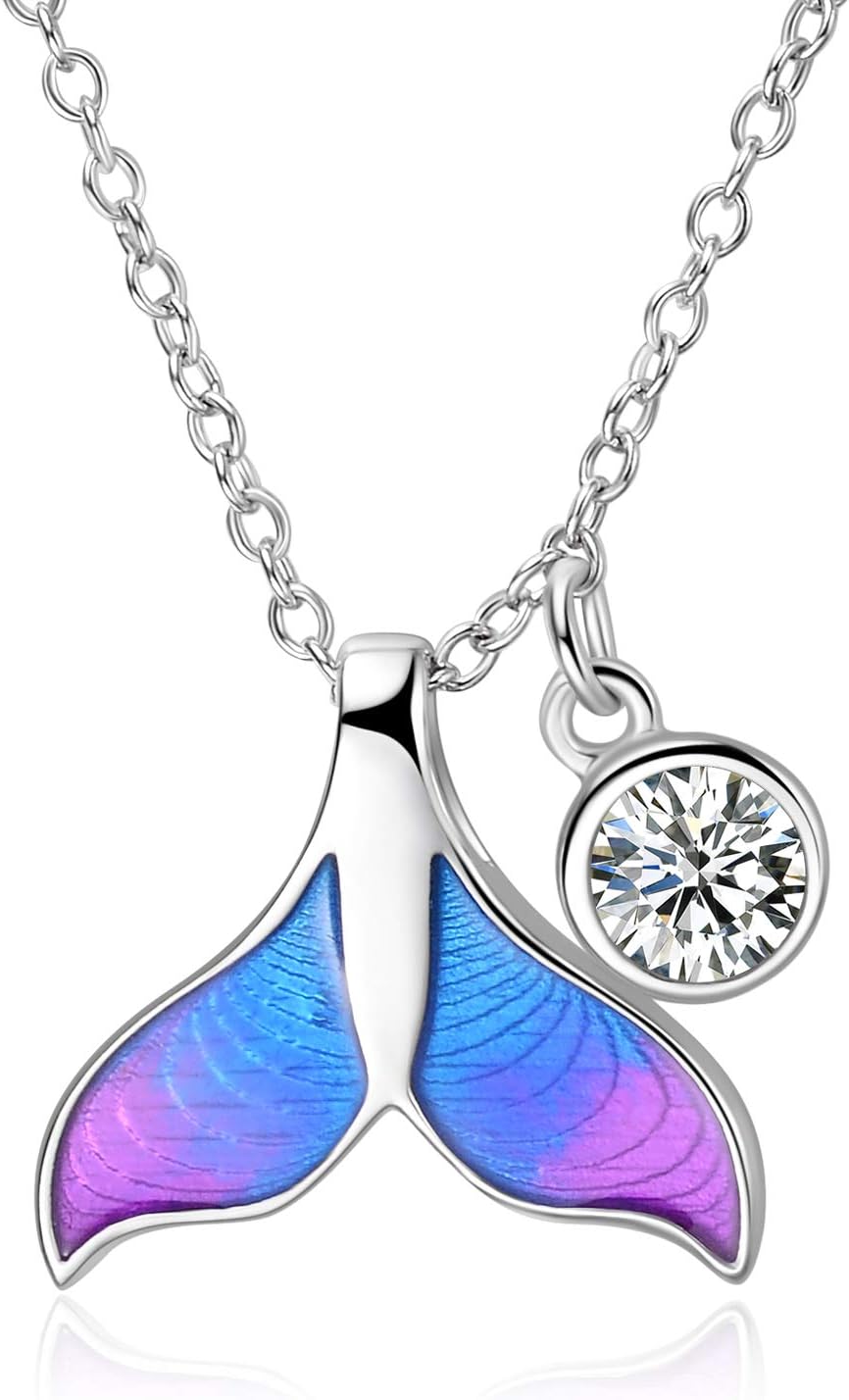 WINNICACAOcean Theme Pendant Sterling Silver Turtle/Mermaid/Jellyfish/Dolphin Necklace for Women Gifts