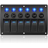 GGTA Marine Switch Panel Waterproof,Boat Switch Panel with Breakers,12V/24volt Rocker Switch Panel 3PIN On/Off Blue LED Light with Circuit Breaker 6gang 10A for Car RV UTV Truck