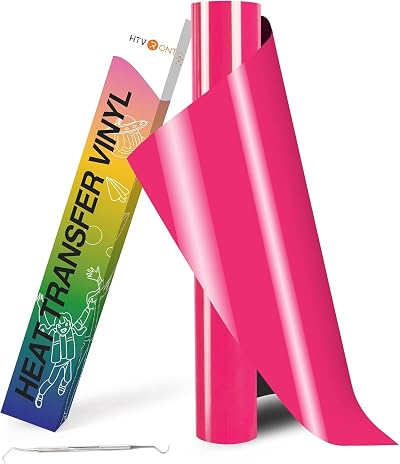 HTVRONT Fluorescent Pink Heat Transfer Vinyl 12in x 8ft PU HTV Roll