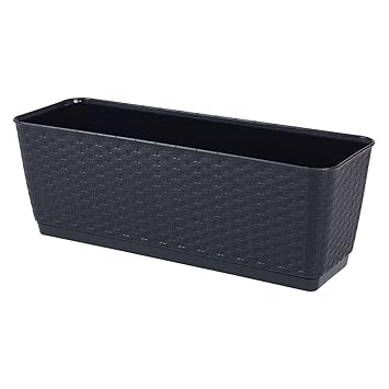 Blumentopf Blumenkasten Balkonkasten Rattan Optik inkl. Untersetzer anthrazit L 50 cm