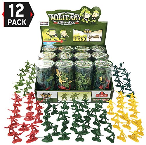 Liberty Imports [Value Bundle 12 Tubes of Action Figures Army Men Soldiers in Mini Buckets Bulk Party Favors Supplies