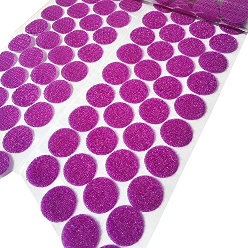 100 Pcs Hook Loop Fastener Dots Sticks Tape 1 inch Diameter Self-Adhesive Sticky Back Nylon Coins Waterproof for Classroom Office School Teachers Kids Hanging Picture Frames (Purple)
