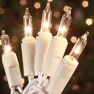 Christmas Lights 100 Count Mini Clear Lights 32 ft White Wire Christmas Tree String Lights Set for Outdoor Indoor Christmas Decorations Wedding Decorations Valentines Day Decor,UL Certified