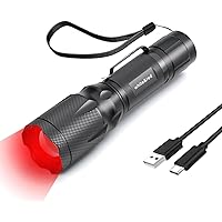 METII Red Flashlight Rechargeable, High/Low Red Light & White Light 3 Modes, for Astronomy, Aviation, Night Observation