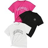 SHENHE Girl's Graphic Tees Crew Neck Short Sleeve Cute Summer Tops 3 Packs T Shirts