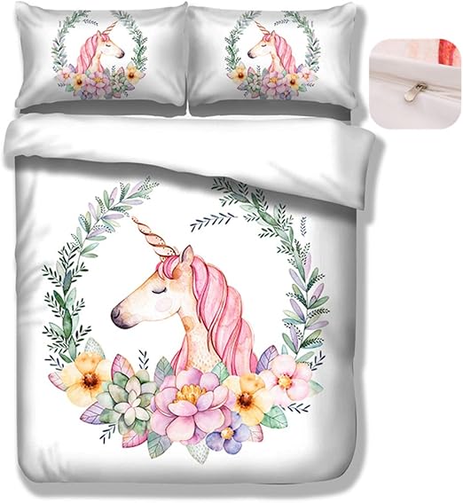 Amazon Com Home4joys Flowers Unicorn White Bedding Sets Pillows