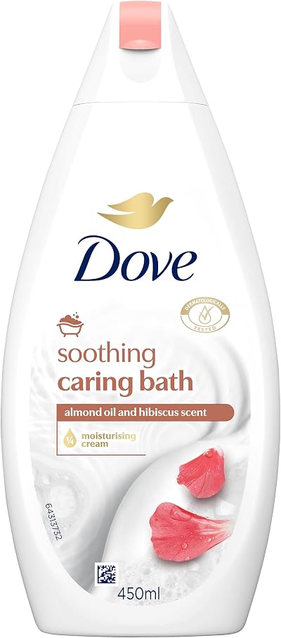 Dove Soothing Caring Bath Soak Almond Cream Hibiscus 450ml w/ Moisturising Cream