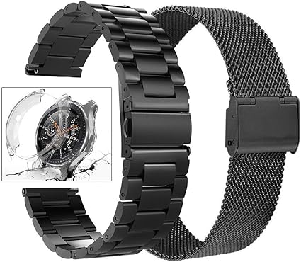 Henoda Compatible Galaxy Watch 46mm Bands, 22mm Stainless Steel Metel Band with Screen Protector Case Accessory Replacement Strap for Samsung Galaxy ...