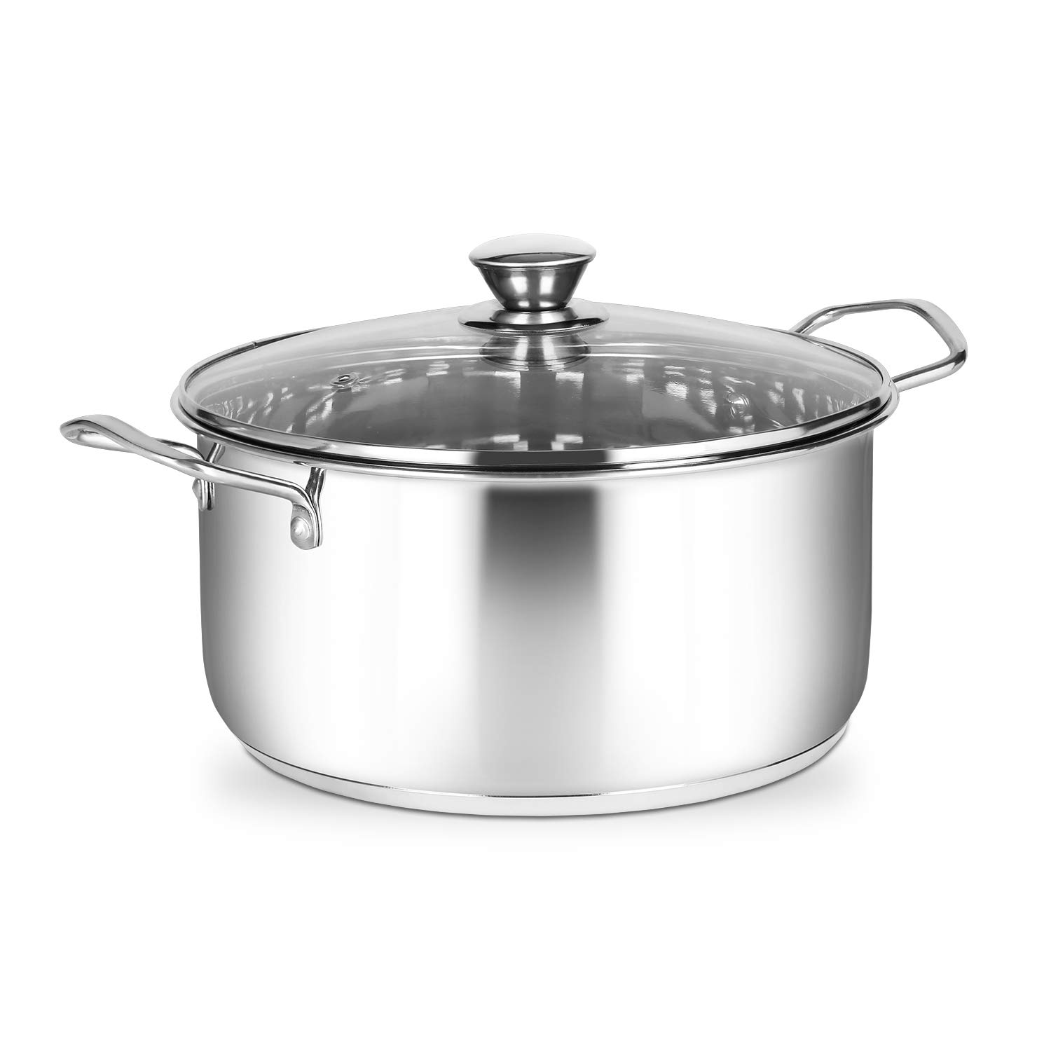 Penguin Home 24cm Stainless Steel Stewpot with Glass Lid โ 5L Induction-Compatible Stock Pot, Casserole Dish with Stay-Cool Handles, Oven & Dishwasher Safe, Double Pouring Lips, Soup โ image 1