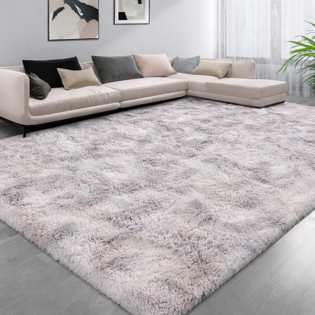 Aspire Homeware Rugs Living Room 120 x 170 - Tie-Dye Light Grey Area Rugs for Bedroom Anti Slip - Modern Super Soft Plush Carpets for Lounge – Fluffy Shaggy Bedside Large Rug for Kids Room — image 1