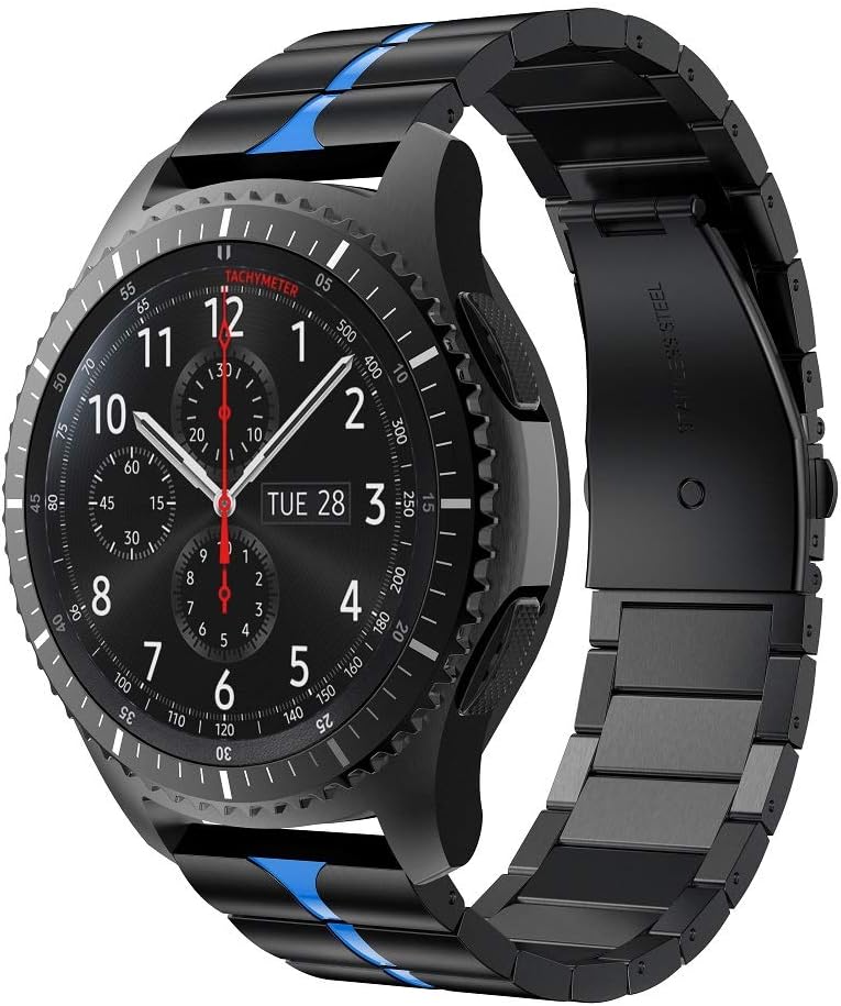 RABUZI Compatible for Samsung Galaxy Watch 46mm Bands,22mm Enamel Stainless Steel Metal Adjustable Sport Wristband Compatible Samsung Gear S3 Frontier/Classic Smartwatch,Black+Blue Enamel Process