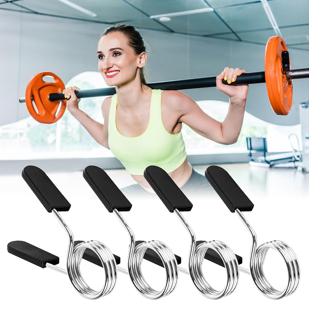 Miralith 4 Pcs Three-Loop Barbell Clips, Easy to install Weight Clips for Barbell, Gym, Spring Weight Clamp Collars Clips for Sports Enthusiasts, Athletes, Soft Handles Spring Clips Fit D25 mm