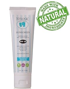 TotLogic Natural Mineral Sunscreen SPF 30, 3 oz | Biodegradable Reef Safe Zinc Oxide Organic Sunblock For Kids | Hypoallergenic, Water Resistant Non Nano Formula