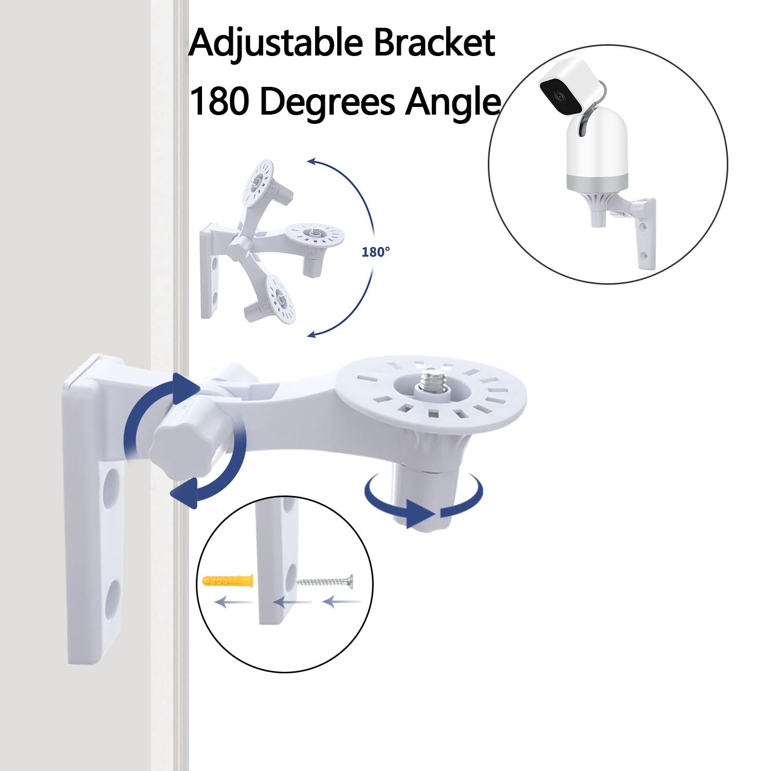 Wall Mount Compatible with Blink Mini Pan-Tilt Camera, 2 Pack Adjustable Angles Bracket 180 Degree Rotation Easy to Install (NOT Included The Cam)