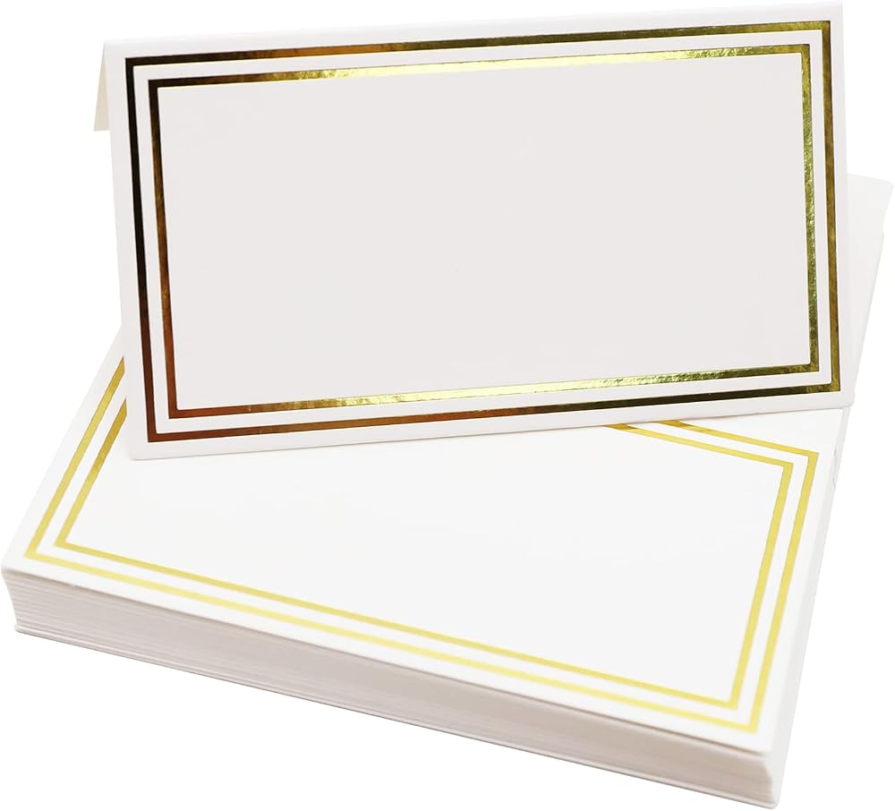 jeufun 25pcs Table Place Cards with Double Gold Border Wedding Cards