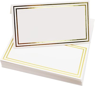 jeufun 25pcs Table Place Cards with Double Gold Border Wedding Cards