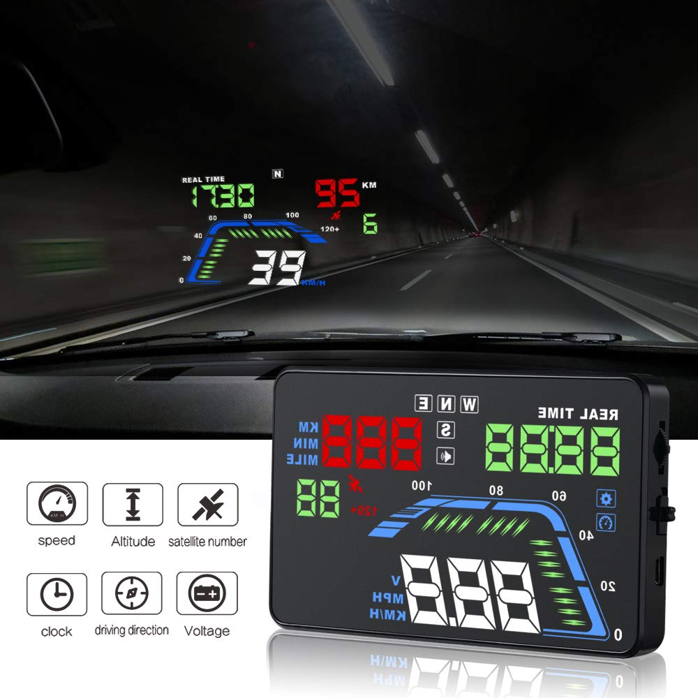 YICOTA Car HUD GPS Head Up Display 5.5" Colorful LED Dashboard Projector Speed Warning System Compatible with All Cars (Q7)