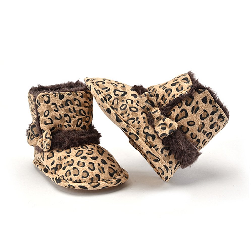 Baby Boots Premium Soft Sole Bow Anti-Slip Mid Calf Warm Winter Infant Prewalker Toddler Snow Leopard Boots Itaar