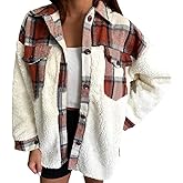 utcoco Women's Flannel Button Down Fleece Jacket Fall Fuzzy Plaid Blouse Jacket Winter Lightweight Coats