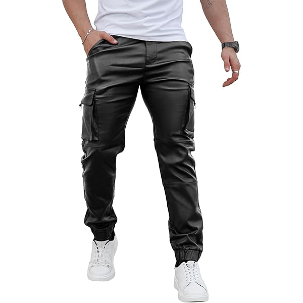 Idopy Men`s Multi Pockets Motorcycle Workwear PU Faux Leather