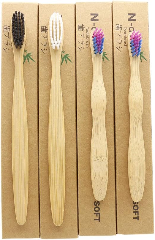 N-amboo Bamboo Toothbrush Nylon Bristles Manual Toothbrush Family Set Natural Bamboo