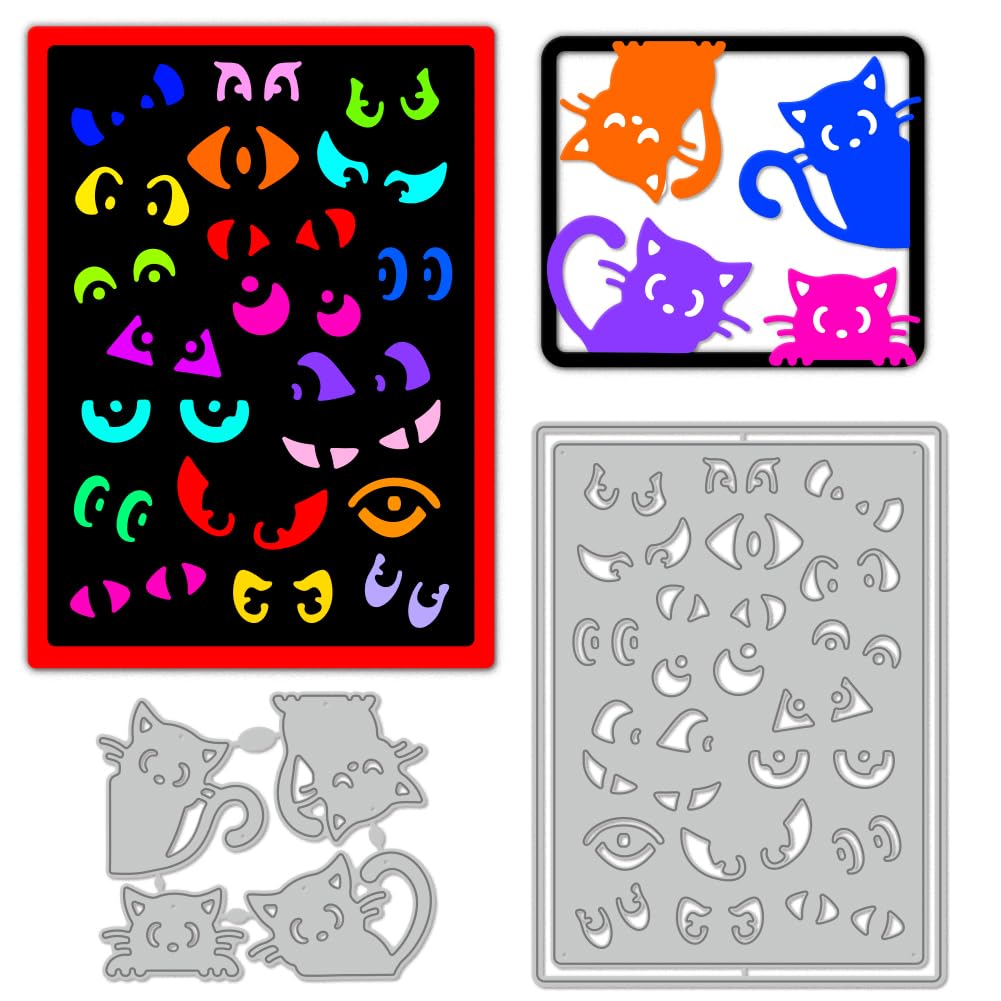 DELORIGIN Cat Eyes Die Cuts for Card Making, Carbon Steel Die Cuts, Cutting Dies Frame Background Stencils Scrapbooking Embossing Template Dies for Crafting DIY Photo Album Paper Embossing