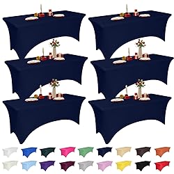 6 Pack 6 Feet Navy Spandex Tablecloth for