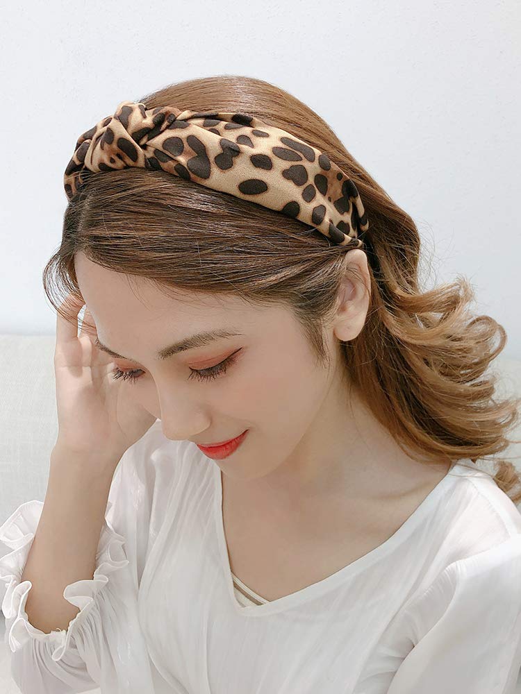 Leopard Print Headband for Women Girls - Wide Striped Knotted Bow Headbands Cheetah Hairband Hair Hoops Accessories Bow Cross Head Band Wrap : Beauty